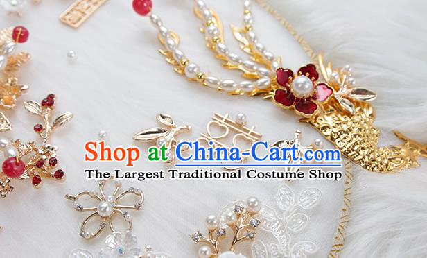 China Traditional Handmade Shell Plum Blossom Palace Fan Classical Wedding Golden Phoenix Circular Fan