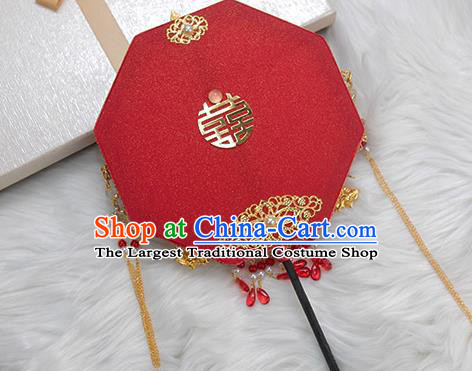 China Classical Dance Blueing Phoenix Fan Handmade Wedding Palace Fan Traditional Bride Red Octagon Fan