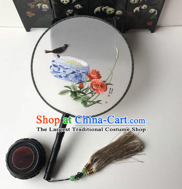 China Silk Circular Fans Traditional Suzhou Embroidery Hanfu Fan Handmade Embroidered Palace Fan