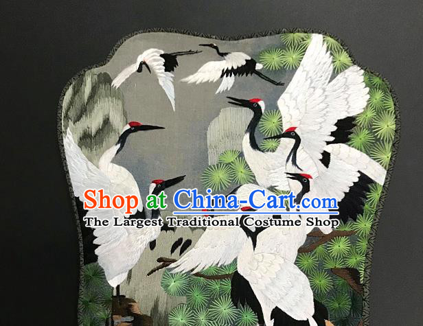 China Double Sides Silk Fan Traditional Suzhou Embroidery Hanfu Fan Handmade Embroidered Cranes Dance Palace Fan