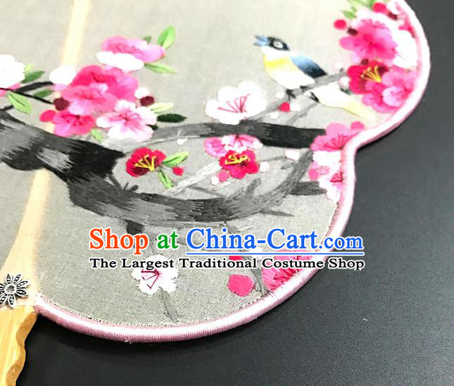 China Handmade Embroidered Plum Birds Palace Fan Silk Fan Traditional Suzhou Embroidery Hanfu Fan