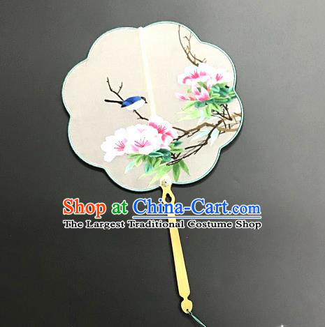 China Handmade Palace Fan Traditional Suzhou Embroidery Hanfu Fan Embroidered Peach Blossom Silk Fan