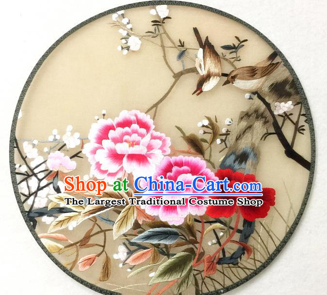China Handmade Embroidered Peony Silk Fan Traditional Hanfu Circular Fan Palace Fan