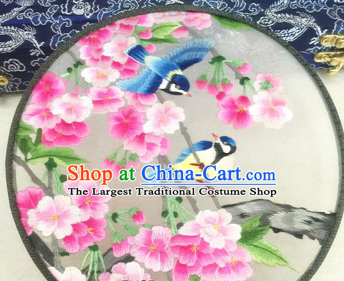 China Handmade Embroidered Begonia Birds Silk Fan Traditional Hanfu Circular Fan Classical Dance Palace Fan