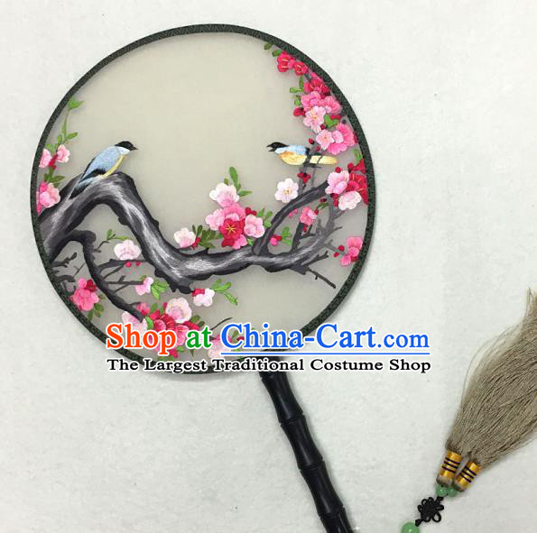 China Traditional Palace Fan Classical Dance Hanfu Fan Handmade Suzhou Embroidered Plum Blossom Silk Circular Fan