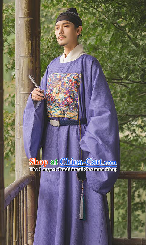 China Ancient Official Embroidered Hanfu Robe Traditional Ming Dynasty Noble Childe Historical Clothing for Men