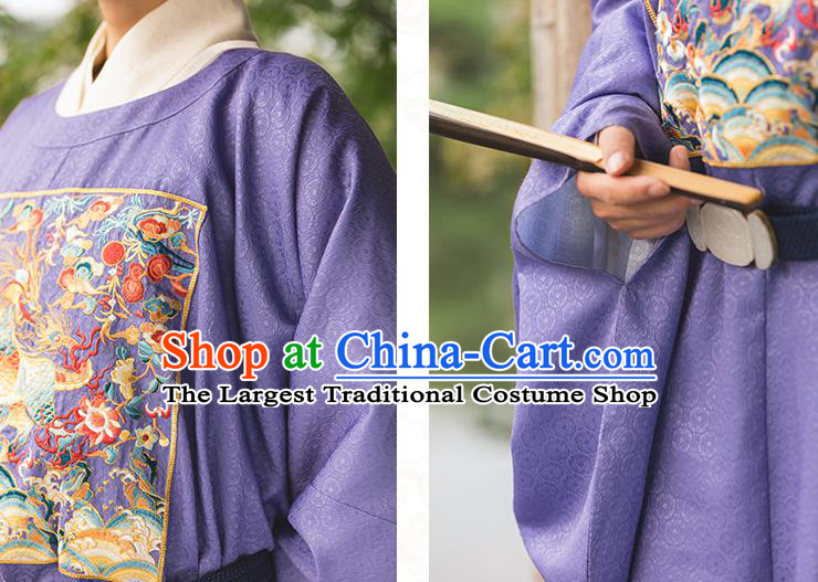 China Ancient Official Embroidered Hanfu Robe Traditional Ming Dynasty Noble Childe Historical Clothing for Men