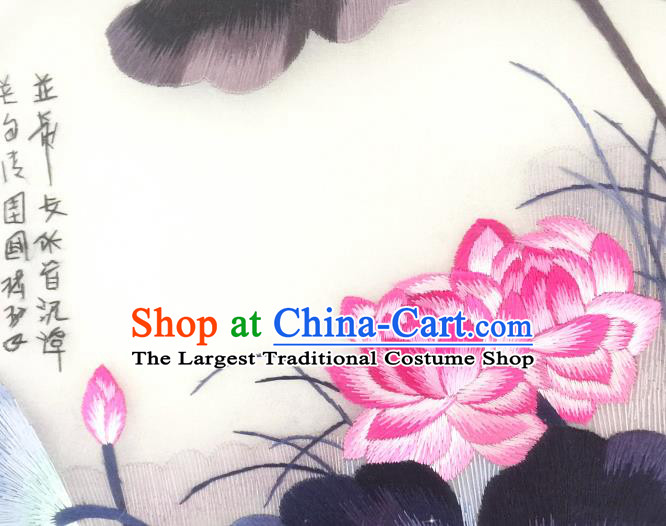 Handmade Embroidered Lotus Silk Fan China Palace Fan Traditional Classical Dance Hanfu Fan