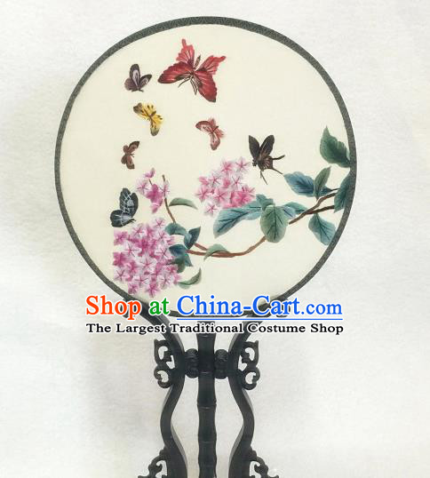 China Traditional Hanfu Circular Fan Classical Dance Palace Fan Handmade Embroidered Hydrangea Butterfly Silk Fan