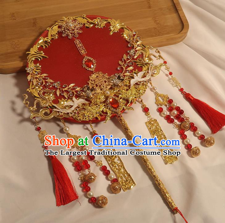 China Classical Dance Silk Fan Handmade Bride Palace Fan Traditional Wedding Circular Fan