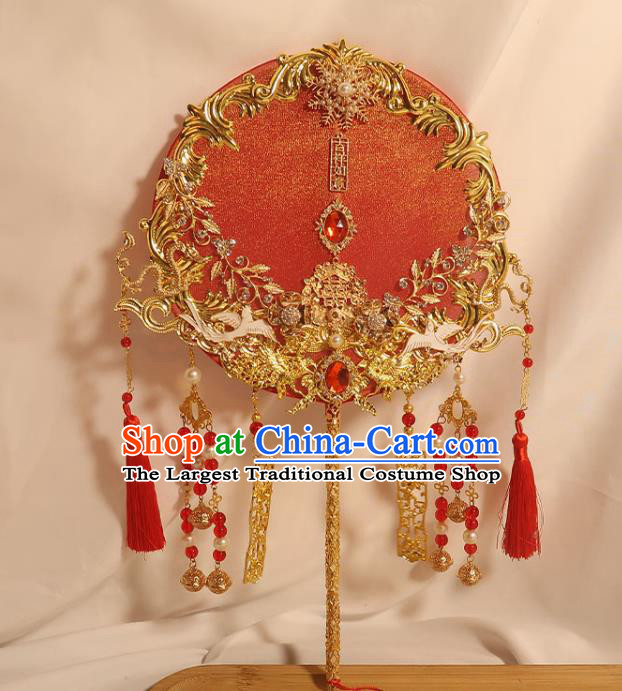 China Classical Dance Silk Fan Handmade Bride Palace Fan Traditional Wedding Circular Fan