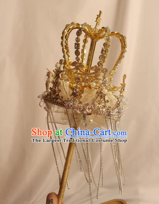 Handmade Queen Golden Crystal Sceptre Bride Royal Crown Cane Top Grade Wedding Bridal Bouquet