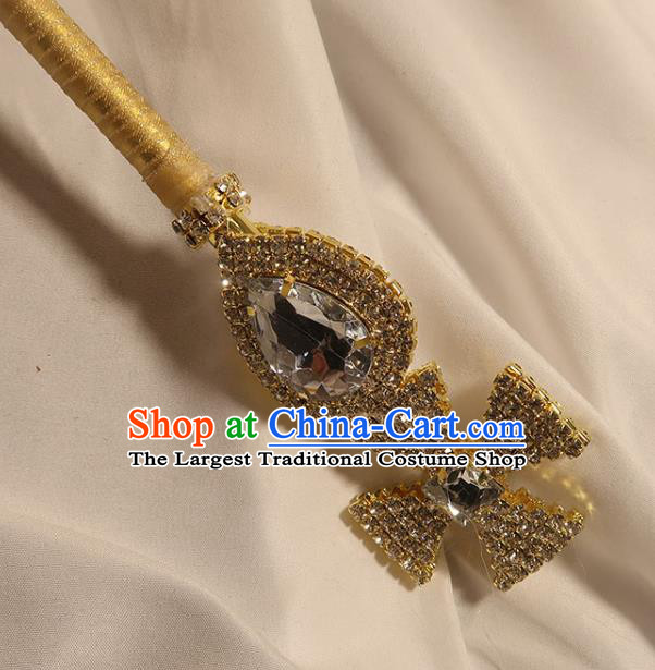 Handmade Queen Golden Crystal Sceptre Bride Royal Crown Cane Top Grade Wedding Bridal Bouquet