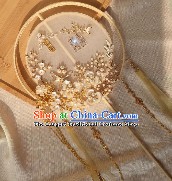 China Handmade Hanfu Silk Fan Traditional Wedding Champagne Palace Fan Ancient Princess Circular Fan