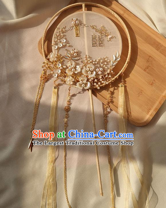 China Handmade Hanfu Silk Fan Traditional Wedding Champagne Palace Fan Ancient Princess Circular Fan