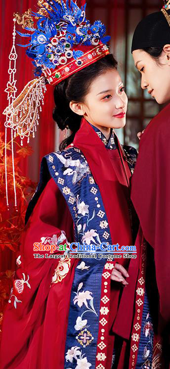 China Traditional Ming Dynasty Wedding Historical Clothing Ancient Noble Woman Red Hanfu Dress Full Set