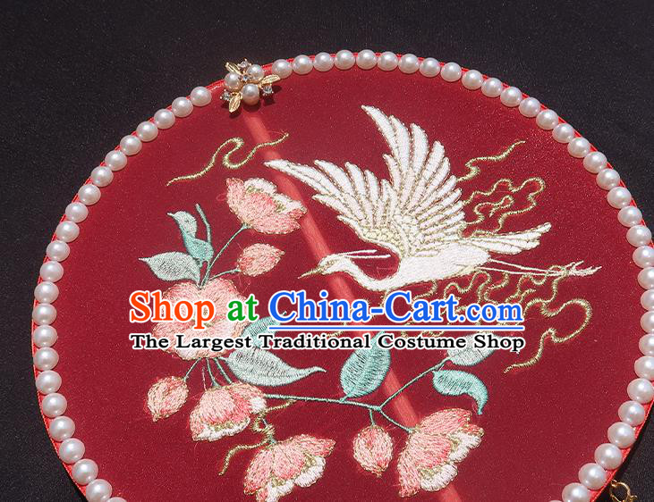 China Traditional Hanfu Embroidered Circular Fan Classical Wedding Fan Handmade Golden Tassel Palace Fan