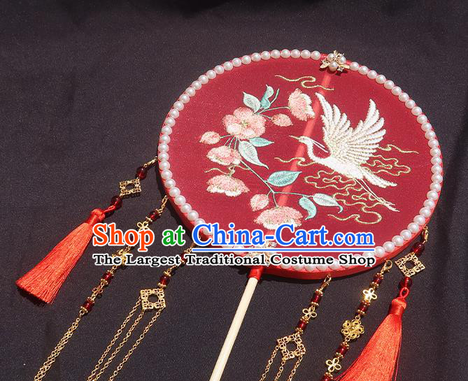 China Traditional Hanfu Embroidered Circular Fan Classical Wedding Fan Handmade Golden Tassel Palace Fan