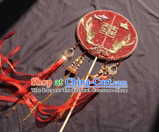 China Traditional Red Silk Hanfu Fan Handmade Palace Fan Classical Wedding Bride Circular Fan