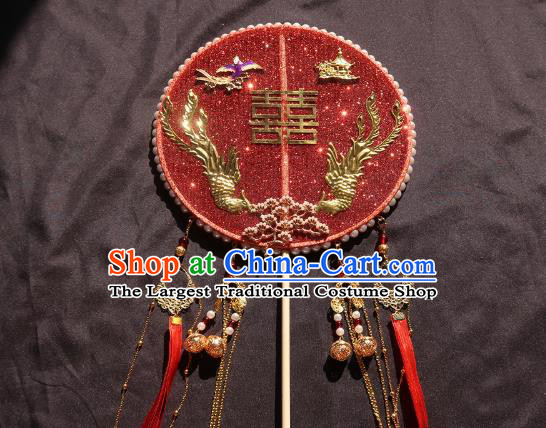 China Traditional Red Silk Hanfu Fan Handmade Palace Fan Classical Wedding Bride Circular Fan