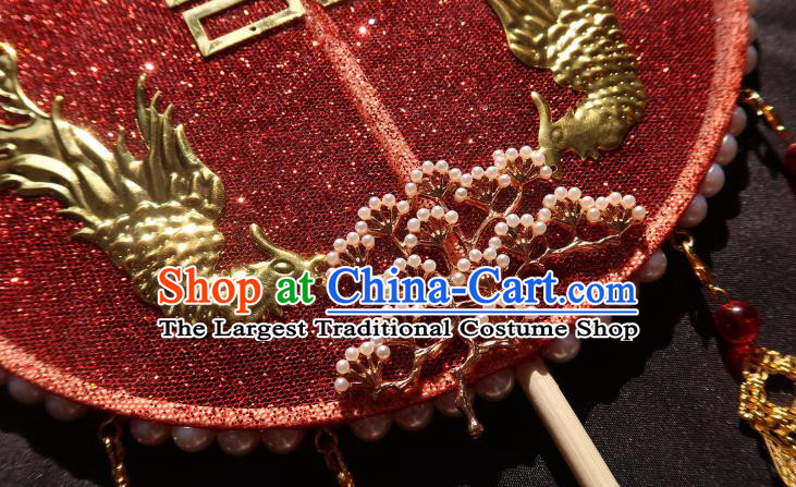 China Traditional Red Silk Hanfu Fan Handmade Palace Fan Classical Wedding Bride Circular Fan