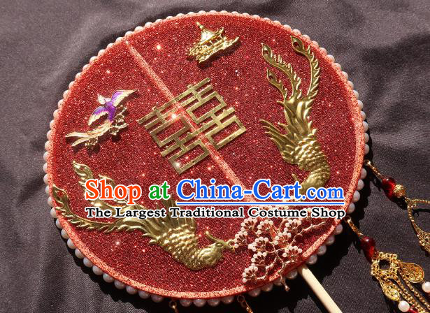 China Traditional Red Silk Hanfu Fan Handmade Palace Fan Classical Wedding Bride Circular Fan
