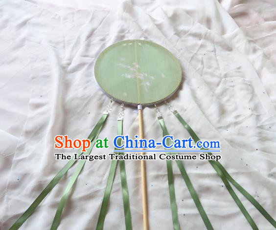 China Traditional Hanfu Light Green Circular Fan Handmade Printing Palace Fan Classical Princess Fan