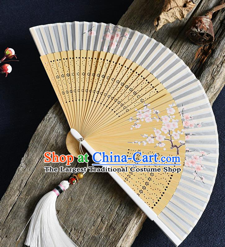 Handmade Chinese Silk Fans Printing Plum Blossom Folding Fan Bamboo Accordion Fan