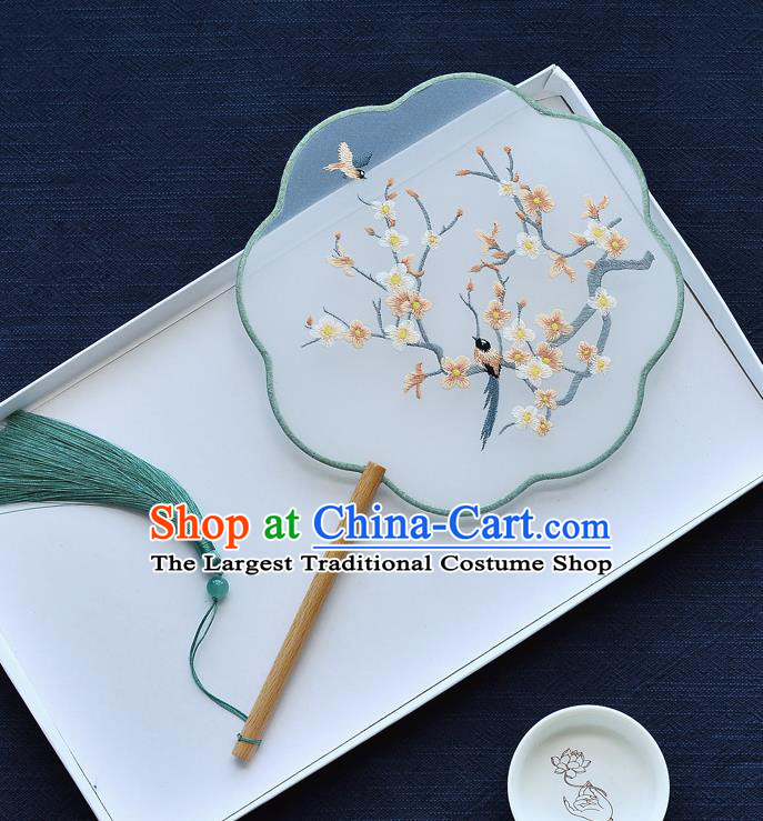 China Classical Dance Fan Traditional Embroidered Plum Blossom Silk Fan Handmade Palace Fan