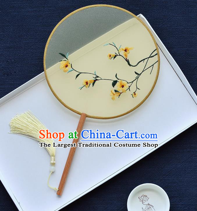 China Traditional Embroidered Apricot Flowers Silk Fan Handmade Palace Fan Classical Dance Circular Fan