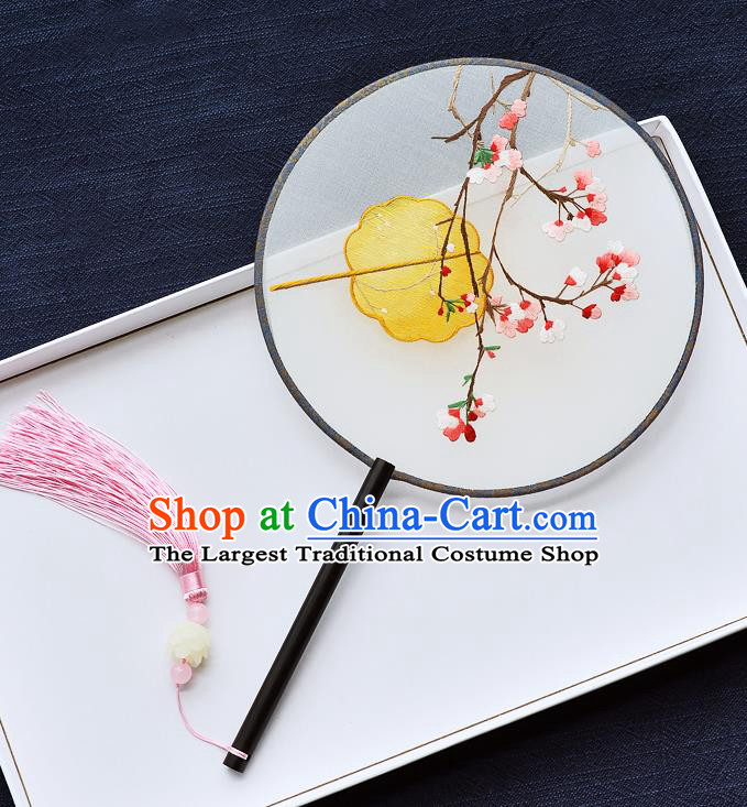 China Handmade Palace Fan Classical Dance Ebony Circular Fan Traditional Embroidered Begonia Silk Fan