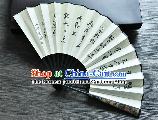 Handmade Chinese Ink Painting Folding Fan Silk Fan Carving Bamboo Fan Accordion