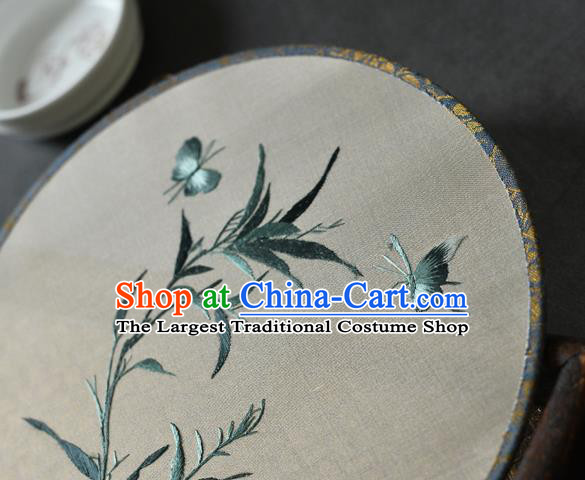 China Handmade Ebony Fan Classical Dance Silk Circular Fan Traditional Suzhou Embroidered Grass Butterfly Palace Fan