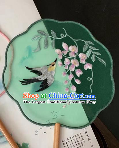 China Ancient Princess Palace Fan Handmade Green Silk Fan Traditional Classical Embroidered Fan