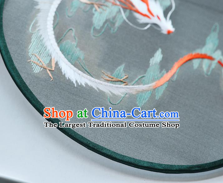 China Handmade Green Silk Fan Classical Dance Circular Fan Traditional Embroidered Dragon Palace Fan