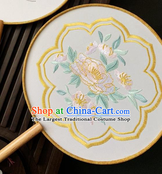 China Dance Fans Handmade Palace Fan Traditional Hanfu Silk Fan Classical Embroidered Circular Fan