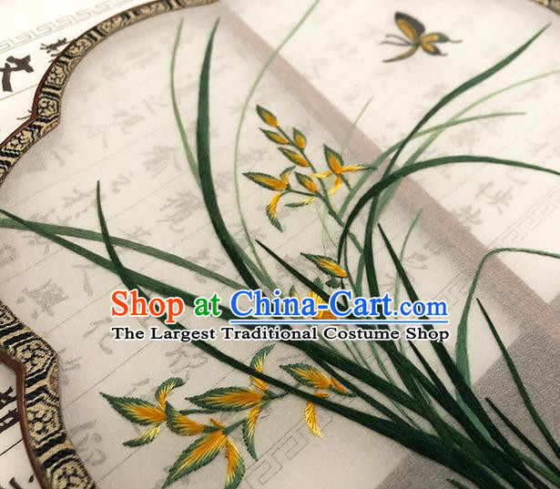 China Classical Dance Silk Fans Handmade Palace Fan Traditional Hanfu Fan Embroidered Orchids Butterfly Fan