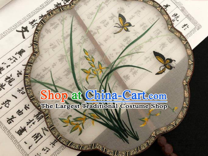 China Classical Dance Silk Fans Handmade Palace Fan Traditional Hanfu Fan Embroidered Orchids Butterfly Fan
