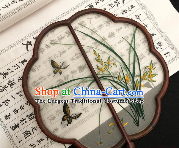 China Classical Dance Silk Fans Handmade Palace Fan Traditional Hanfu Fan Embroidered Orchids Butterfly Fan