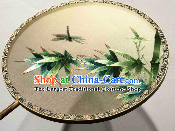 China Embroidered Bamboo Dragonfly Fan Classical Dance Silk Fans Handmade Palace Fan Traditional Hanfu Circular Fan