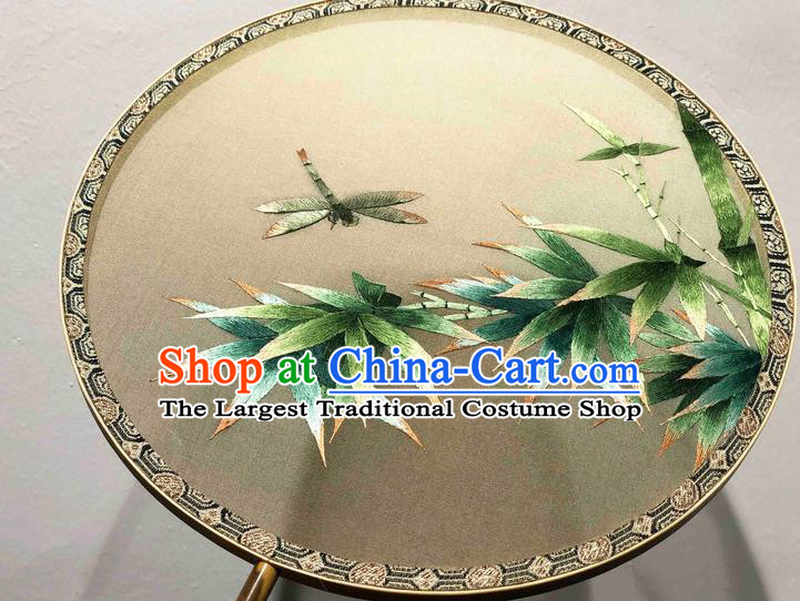 China Embroidered Bamboo Dragonfly Fan Classical Dance Silk Fans Handmade Palace Fan Traditional Hanfu Circular Fan