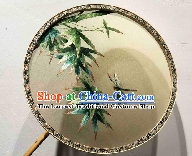 China Embroidered Bamboo Dragonfly Fan Classical Dance Silk Fans Handmade Palace Fan Traditional Hanfu Circular Fan