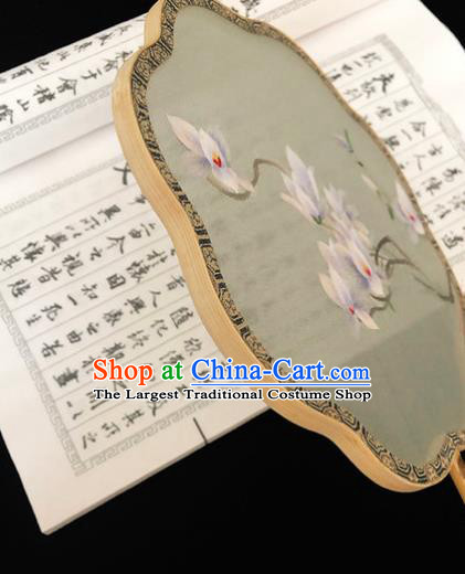 China Handmade Embroidered Mangnolia Palace Fan Traditional Hanfu Fan Silk Fan Classical Dance Fan
