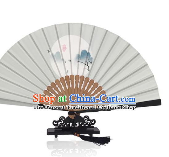 Handmade Grain Rain Accordion Chinese Printing Twenty Four Solar Terms Folding Fan Classical Dance Grey Silk Fan