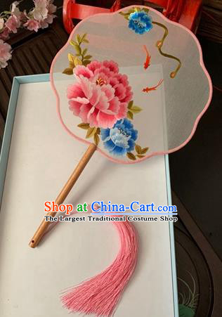China Classical Dance Fan Traditional Double Side Embroidered Peony Palace Fan Handmade Silk Fan