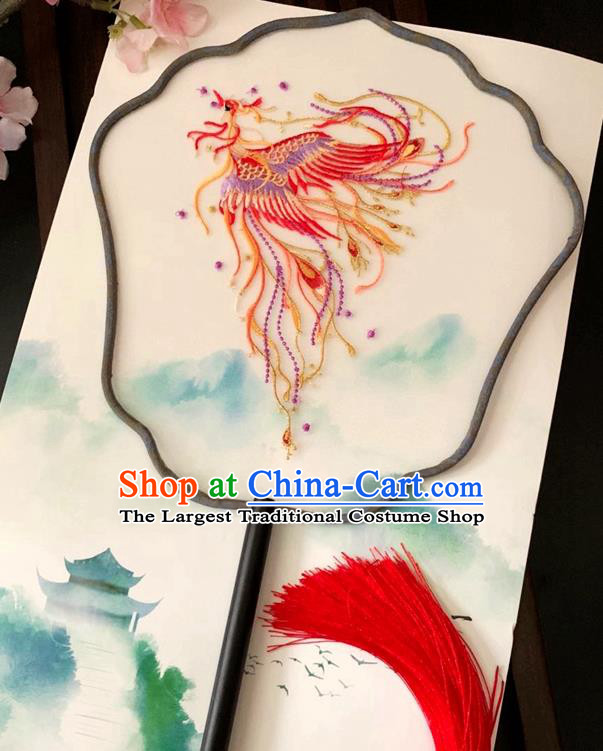 China Traditional Embroidered Phoenix Palace Fan Handmade Silk Fan Classical Dance Fan