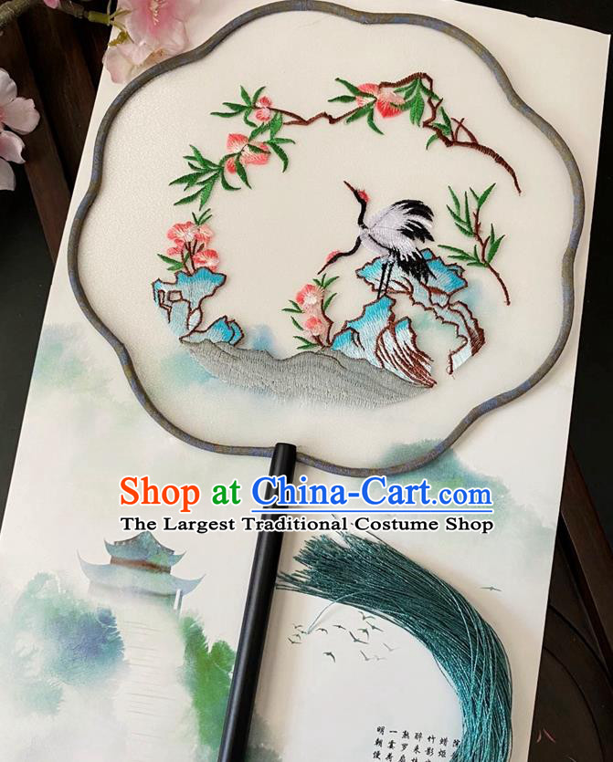 China Classical Dance Begonia Fan Traditional Embroidered Crane Peach Palace Fan Handmade Silk Fan