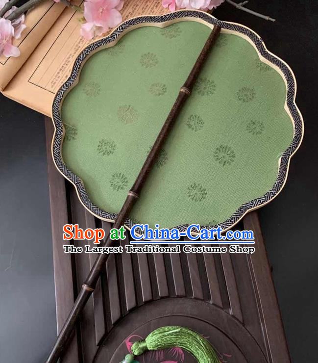 China Ancient Classical Hanfu Begonia Fan Traditional Song Dynasty Palace Fan Handmade Jacquard Green Silk Fan