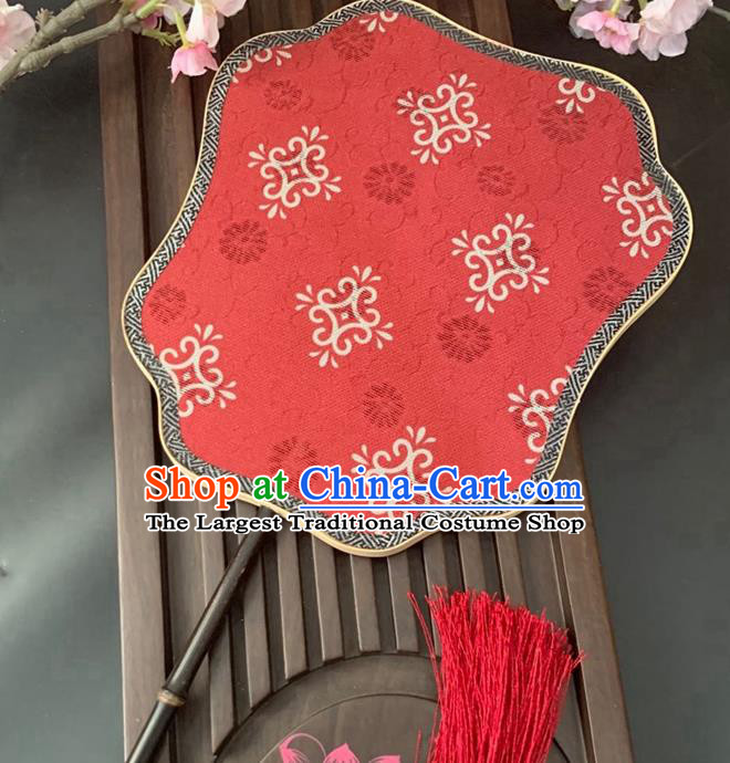 China Traditional Song Dynasty Palace Fan Ancient Princess Classical Hanfu Fan Handmade Jacquard Red Silk Fan