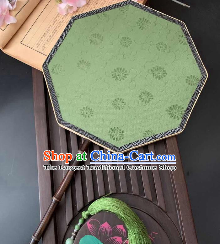 China Ancient Song Dynasty Princess Palace Fan Handmade Jacquard Green Silk Fan Traditional Classical Hanfu Octagon Fan